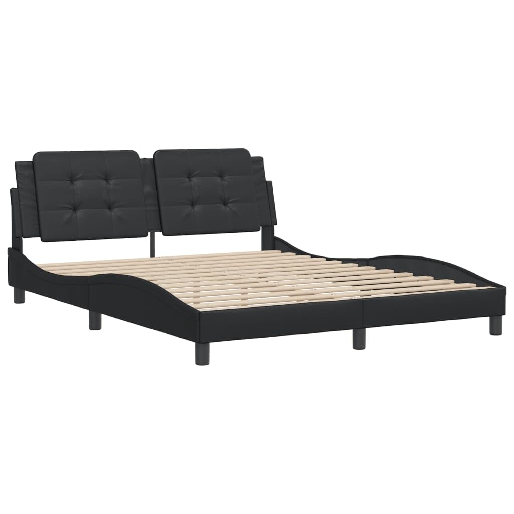 vidaXL Queen Bed Frame - Faux Leather Headboard, Plywood Slats - Black, 85.8"x61.8"x29.3"
