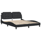 vidaXL Queen Bed Frame - Faux Leather Headboard, Plywood Slats - Black, 85.8"x61.8"x29.3"