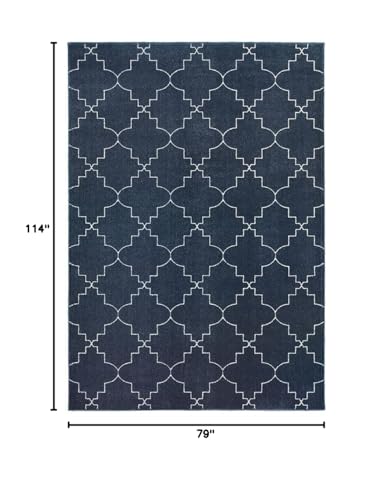 HomeRoots Navy Polypropylene, Polyester 7’ x 10’ Blue and Ivory Trellis Indoor Area Rug