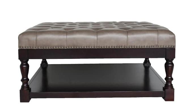 HomeRoots 34.5' Dark Grey and Dark Brown Tufted Leather Coffee Table