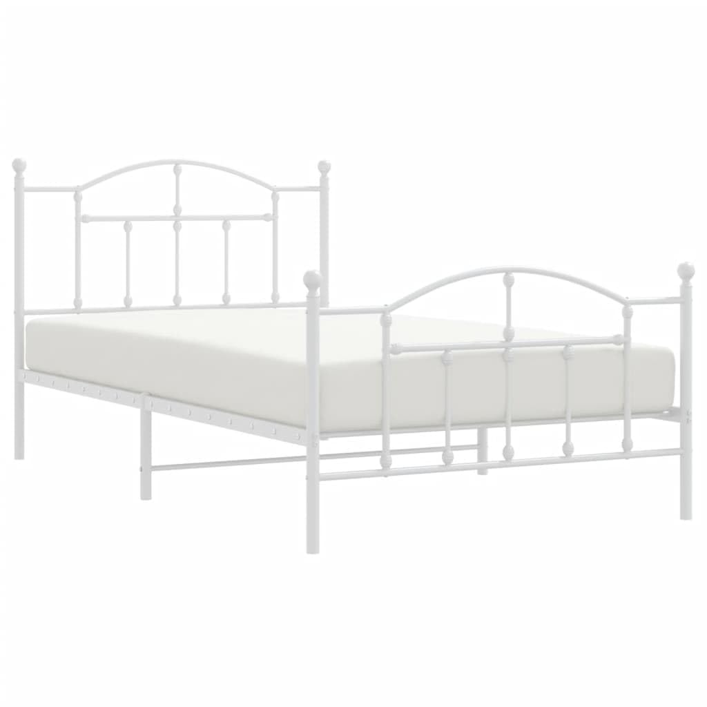 vidaXL Robust Metal Bed Frame with Headboard - Elegant Design, Extra Under-Bed Storage Space, Powder-Coated Steel Construction, White