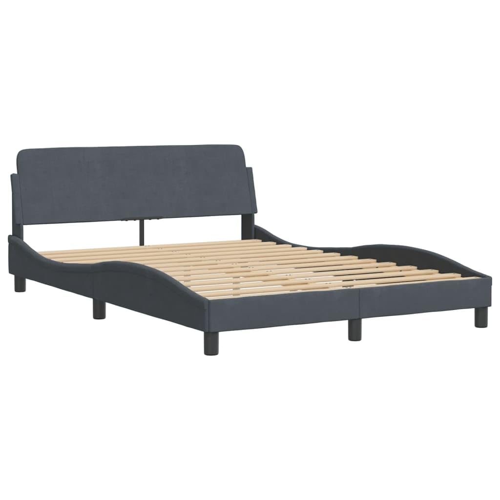 vidaXL Bed Frame with Headboard, Full Velvet, Dark Gray - Modern Style, Plywood Slats, Sturdy Legs, 53.9"x 74.8"