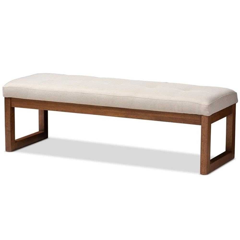 Baxton Studio Caramay Modern and Contemporary Light Beige Fabric Upholstered Walnut Brown Finished Wood Bench