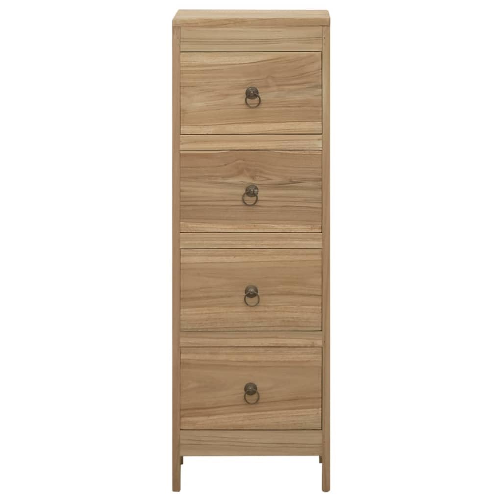 vidaXL Solid Teak Wood Chest of Drawers - Retro-Style Cabinet with Ample Storage Space, 4 Drawers, Brown, 30x30x90 cm for Living Room and Bedroom