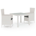 vidaXL Patio Dining Set 3 Piece with Cushions Garden Outdoor Terrace Balcony Dinner Table and Chair Seat Seating Furniture Poly Rattan White