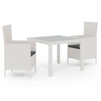 vidaXL Patio Dining Set 3 Piece with Cushions Garden Outdoor Terrace Balcony Dinner Table and Chair Seat Seating Furniture Poly Rattan White