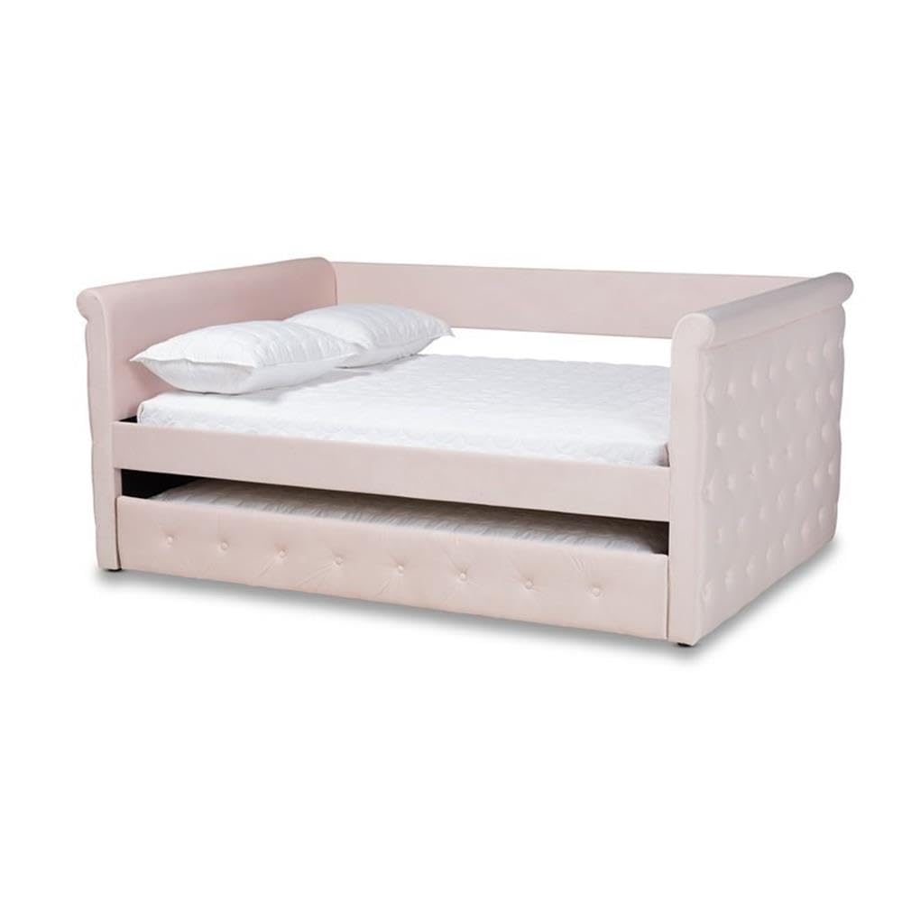 Baxton Studio Amaya Modern and Contemporary Fabric Upholstered Full Size Daybed with Trundle