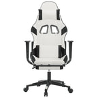 vidaXL Adjustable Gaming Chair with Footrest, Faux Leather, White and Black, Rolling Castors, 360 Degree Swivel, Sturdy Metal and Plywood Frame