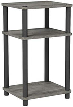 Furinno Just 3-Tier Turn-N-Tube End Table / Side Table / Night Stand / Bedside Table with Plastic Poles, 2-Pack, French Oak Grey/Black