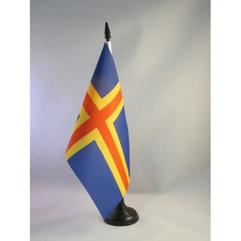 Aland Table Flag 5' X 8' - Aland - Finland Desk Flag 21 X 14 Cm - Black Plastic Stick And Base - Az Flag
