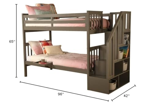Kodiak Furniture Kelcie Twin/Twin Wood Bunk Bed with Storage and Moveable Tray in Dark Gray