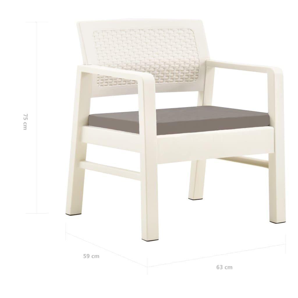 vidaXL Patio Furniture Set 3 Piece, Outdoor Furniture Set, Cushioned Patio Chair, Outdoor Table and Chair for Porch Balcony Lawn, White