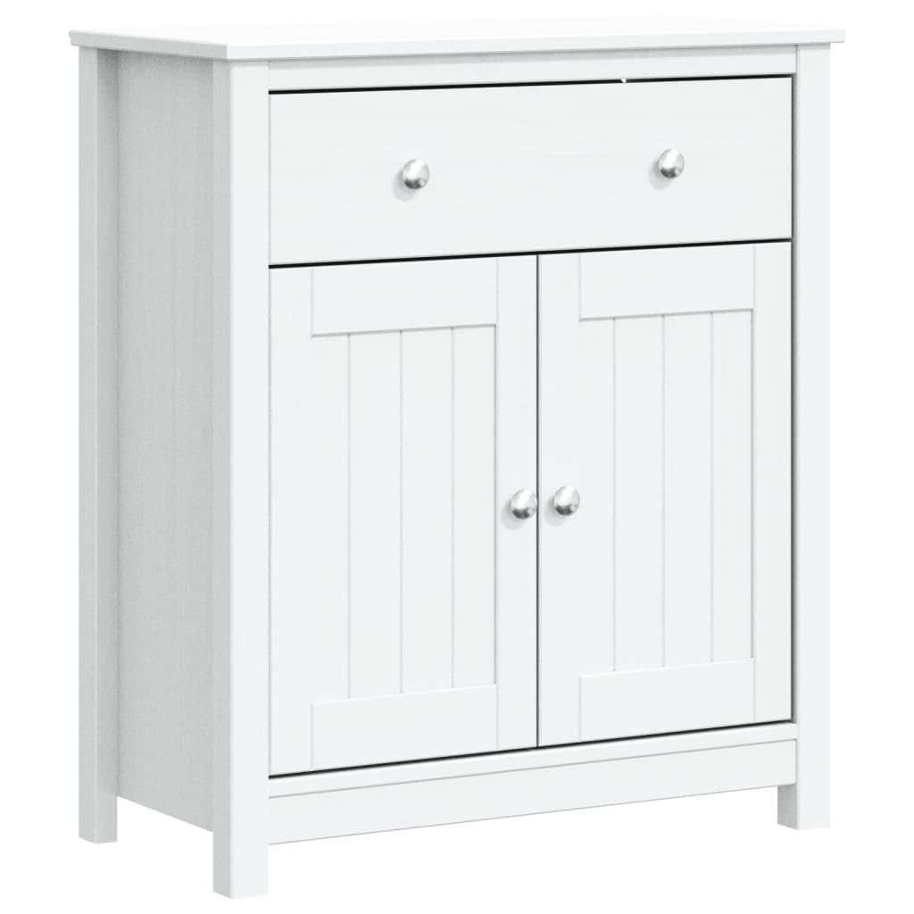 vidaXL Solid Pine Wood Bathroom Cabinet in White with Storage Drawers and Doors, Berg Range