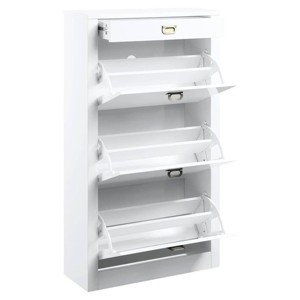 Acme Pagan Wooden Shoe Cabinet with Drawer in White High Gloss