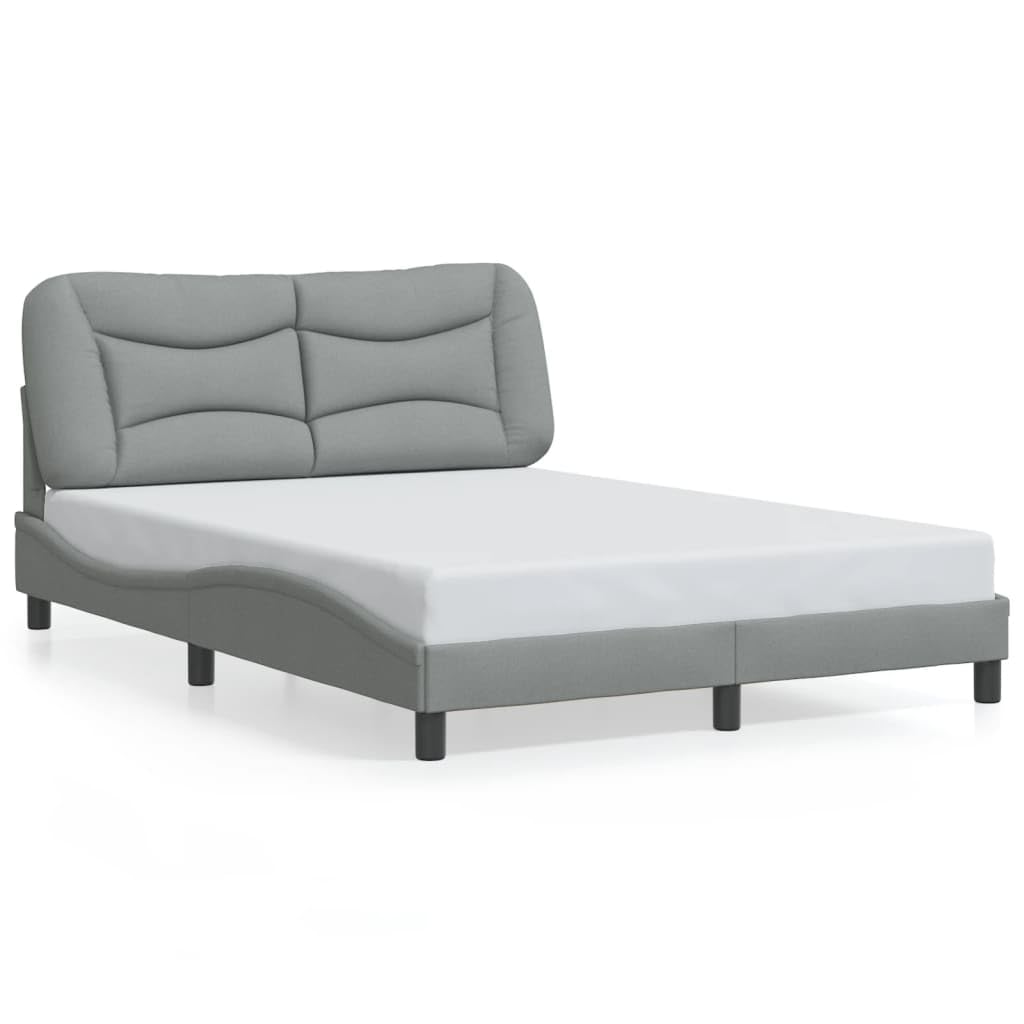 vidaXL Full Fabric Bed Frame with Headboard - Light Gray - Modern Design - 53.9"x74.8"