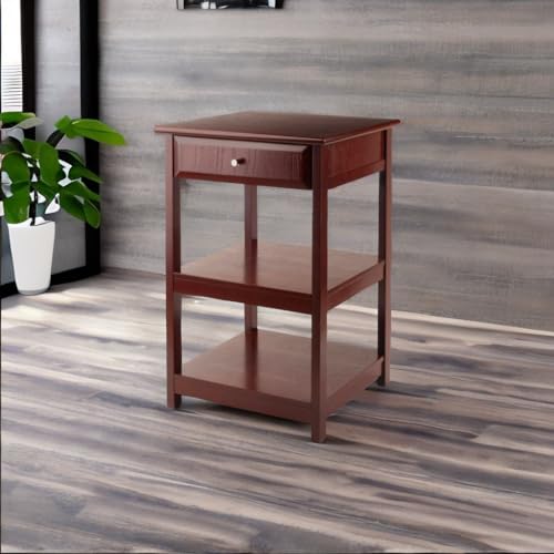 Ergode Wood Burke Home Office Printer Stand | Cottage Style Design | Adjustable Center Shelf | Ample Storage Space | Dark Coffee Finish | 19.84' W x 19.84' D x 31.1' H (94121-VV)