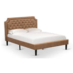 East West Furniture GBF-28-Q Queen Size Bed Contains Brown Textured Upholstered Headboard, Footboard and Wood Rails, Slats - Wooden 9 Legs with Full Support Queen Bed - Black Finish