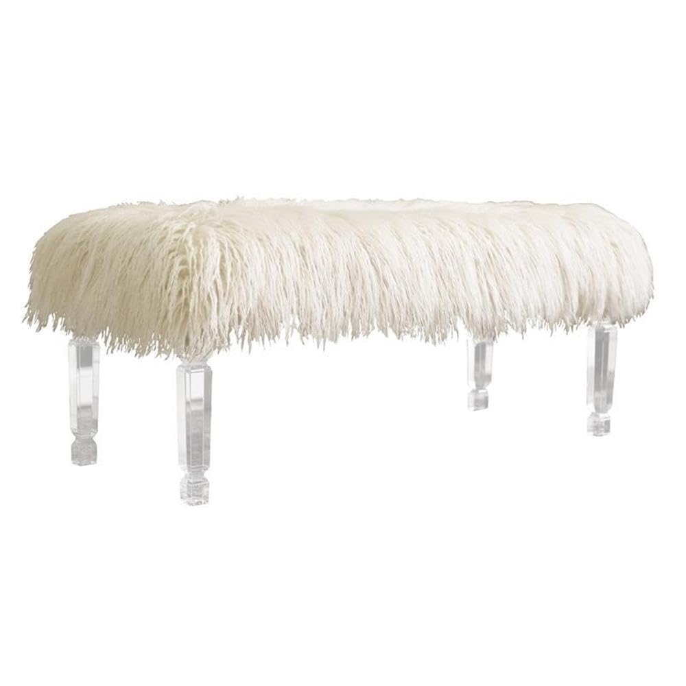 Best Quality Furniture Rectangle Fur Bench, White