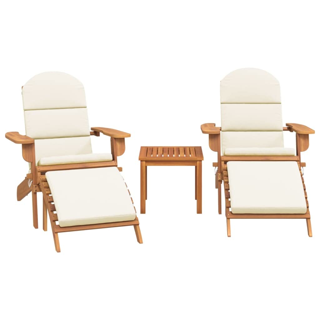 vidaXL 3 Piece Adirondack Patio Lounge Set - Solid Acacia Wood Construction, Comfortable Design with High Backrest and Wide Armrests, Includes Coffee Table, Easy Assembly, Foldable Chairs