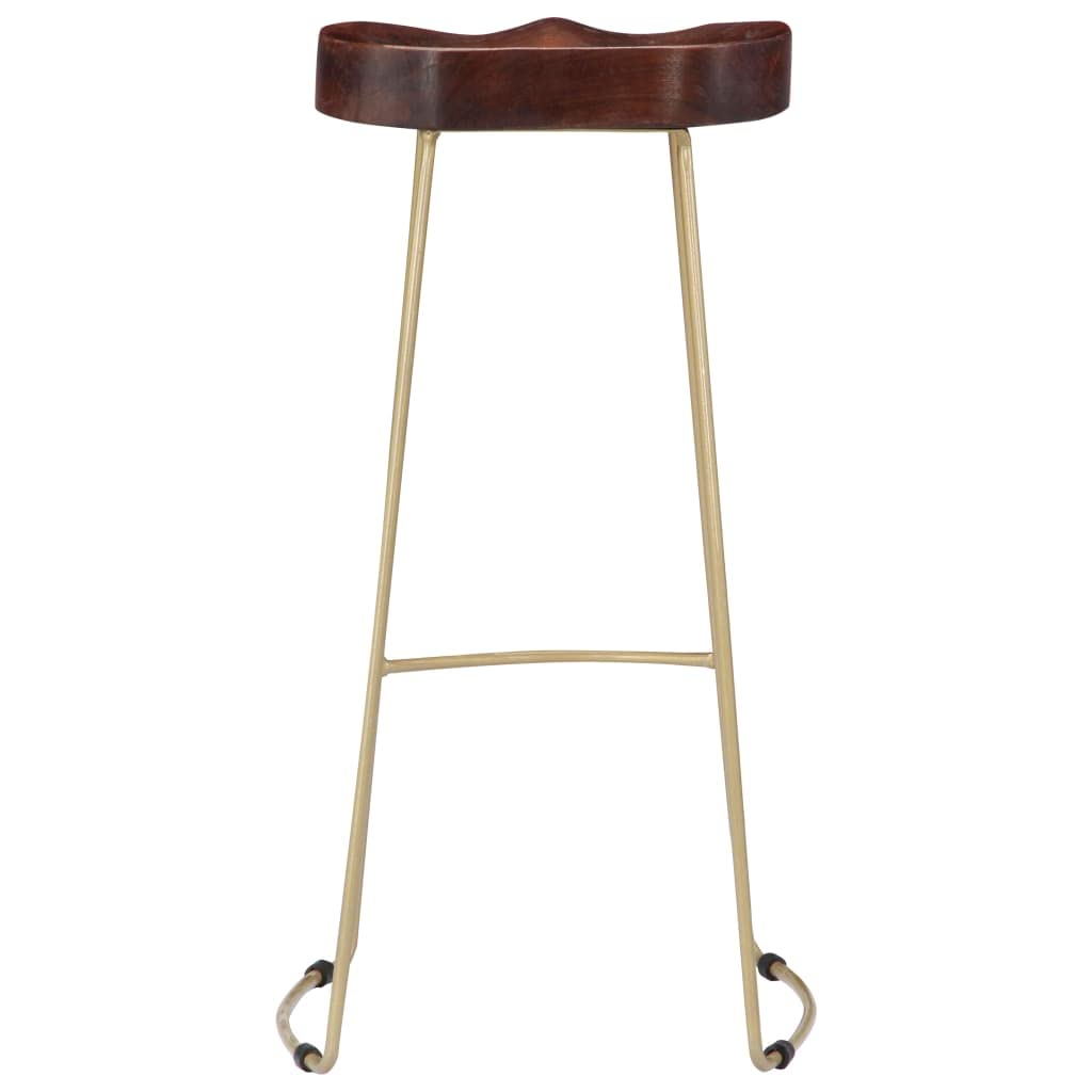 vidaXL Solid Mango Wood Gavin Bar Stools - Durable, Retro Design, Handmade, Comfortable Seat with Brass Powder-Coated Iron Base, Walnut Brown, Includes 2 Stools.