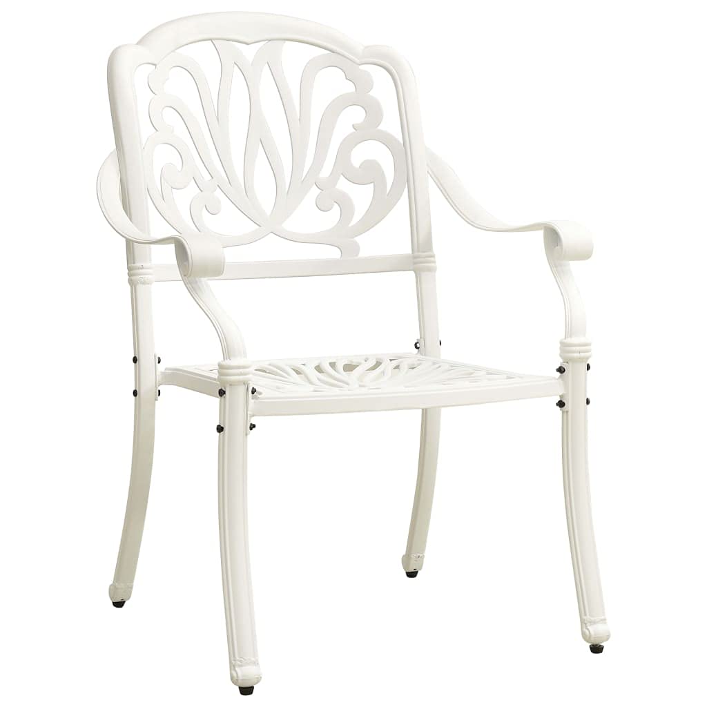 vidaXL Classic White Bistro Set, 5 Piece Outdoor Patio Furniture, Sturdy Cast Aluminum, Weather-Resistant, Umbrella Hole