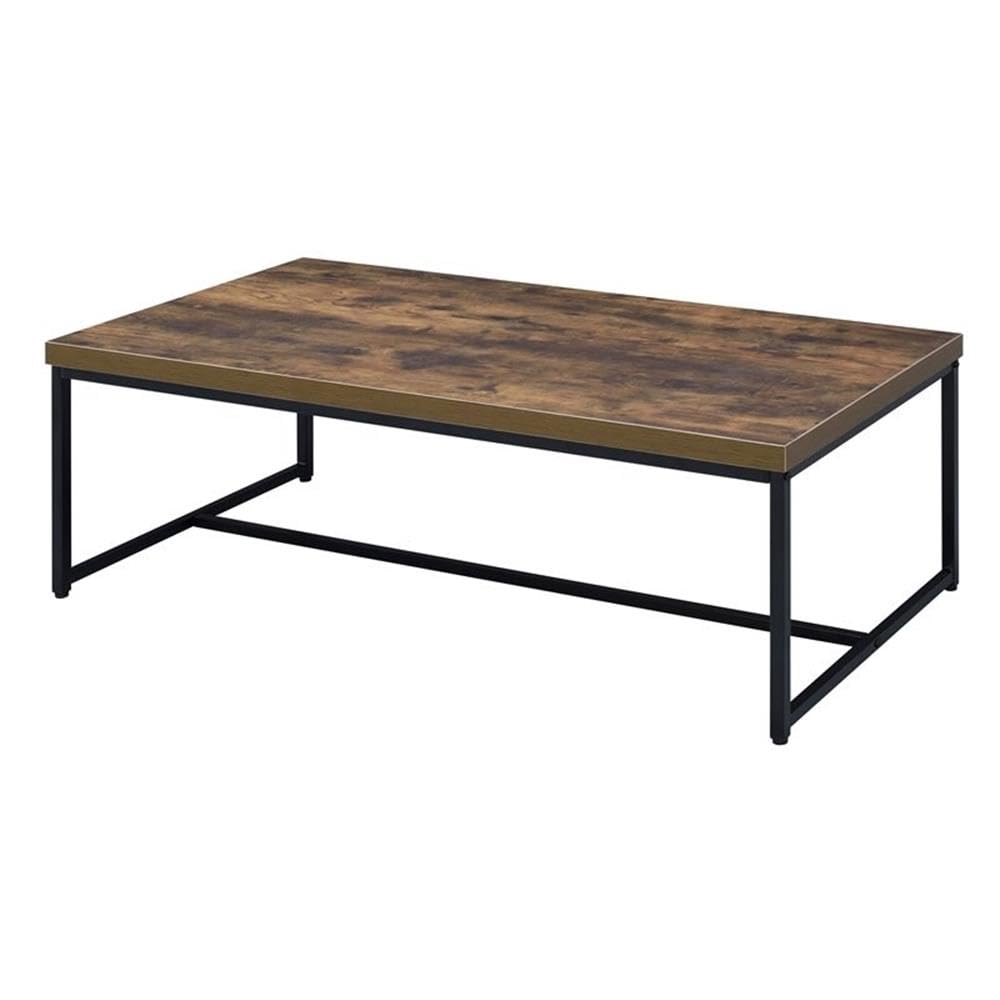 Acme Bob Rectangular Wooden Coffee Table in Weathered Oak and Black