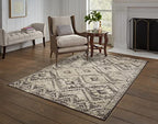 HomeRoots Grey Heat-Set Polypropelene 8’ x 11’ Gray Beige Distressed Diamond Area Rug