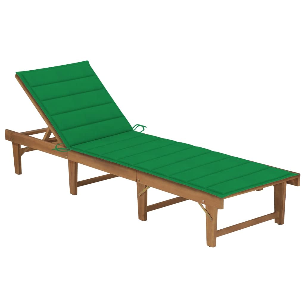 vidaXL Solid Wood Acacia Folding Sun Lounger with Cushion Patio Garden Outdoor Lawn Yard Terrace Balcony Backyard Lounge Bed Sunbed Furniture