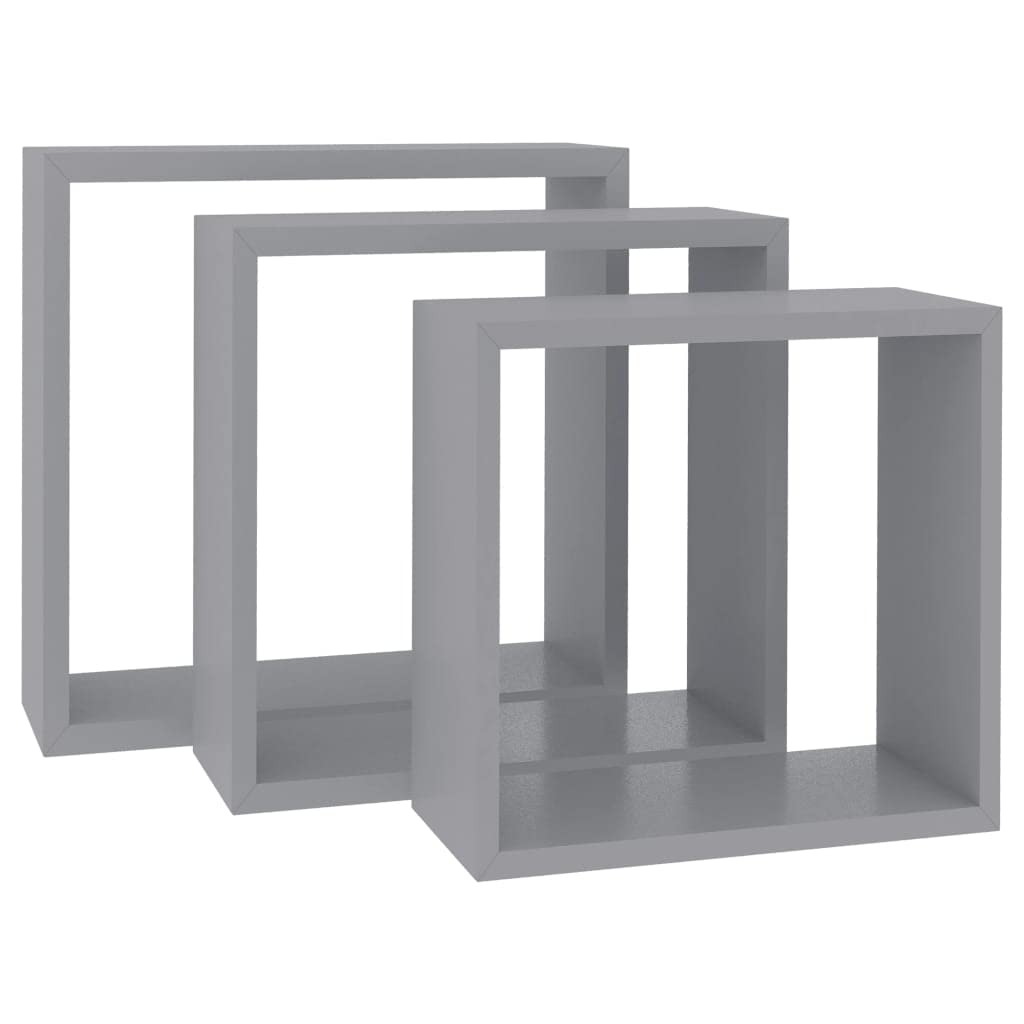 vidaXL-Set of 3-MDF Wall Cube Shelves in Modern Gray- Easy to Install Corner Shelves- Perfect for Displaying Collectibles, Books, Decorative Ornaments