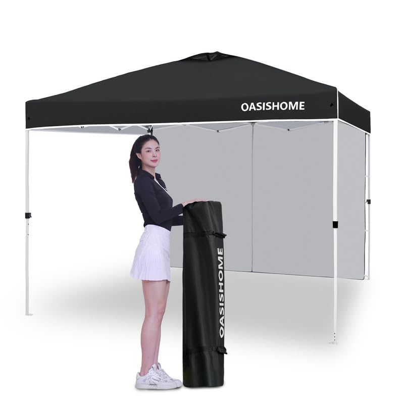 Oasishome Pop-Up Portable Outdoor Canopy Tent 10 'X10 ' Instant Gazebo, With 1 Sidewall, Carry Bag, Stakes, Ropes, For Outdoor/B