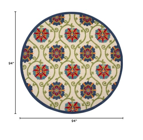 HomeRoots Blue/Multicolor 100% Polypropylene 8’ Round Blue Vines Indoor Outdoor Area Rug
