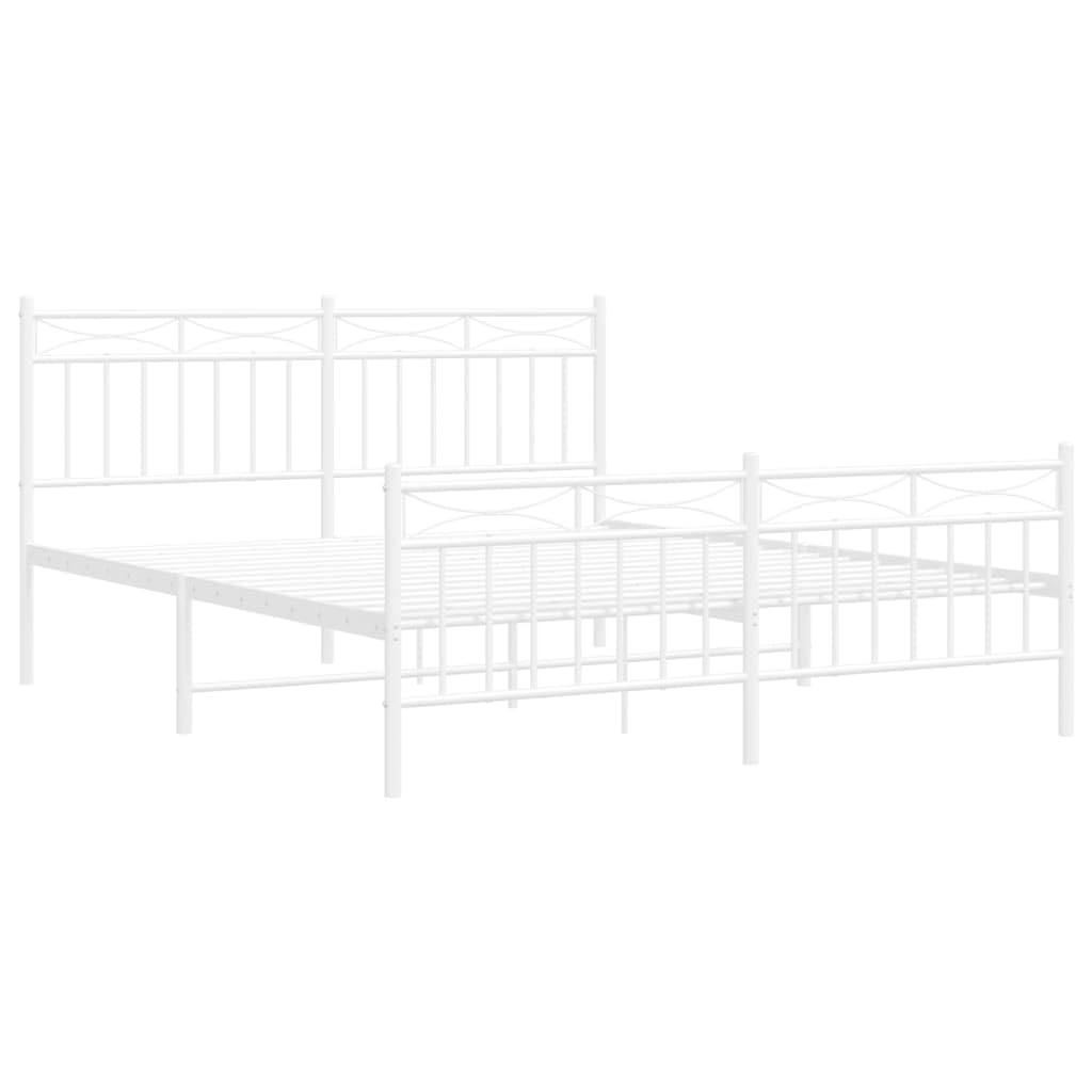 vidaXL 11'' Metal Queen Bed Frames with Headboard and Footboard, Platform Bed Frame with Strong Metal Slats Support, Under Bed Storage, Noise Free, White, Without Mattress