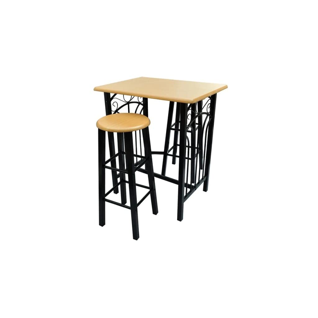 vidaXL Contemporary Breakfast/Dining Table Set with 2 High Chairs – Space-Saving Design with Sturdy Steel Frames, Easy-to-Clean MDF Surfaces – Tan Wood Finish