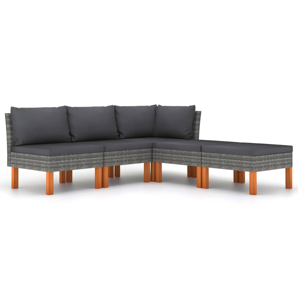 vidaXL 5-Piece Patio Lounge Set with Cushions, Poly Rattan Gray - Weather-Resistant Outdoor Furniture with Powder-Coated Steel Frame, Solid Eucalyptus Wood Legs, Removable Cushions - Lightweight,...