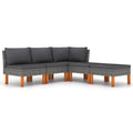 vidaXL 5-Piece Patio Lounge Set with Cushions, Poly Rattan Gray - Weather-Resistant Outdoor Furniture with Powder-Coated Steel Frame, Solid Eucalyptus Wood Legs, Removable Cushions - Lightweight,...