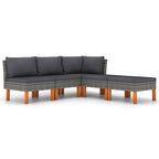 vidaXL 5-Piece Patio Lounge Set with Cushions, Poly Rattan Gray - Weather-Resistant Outdoor Furniture with Powder-Coated Steel Frame, Solid Eucalyptus Wood Legs, Removable Cushions - Lightweight,...
