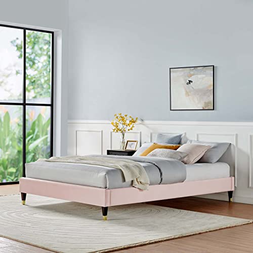 Modway Harlow 79&quot; King Performance Velvet Platform Bed Frame In Pink
