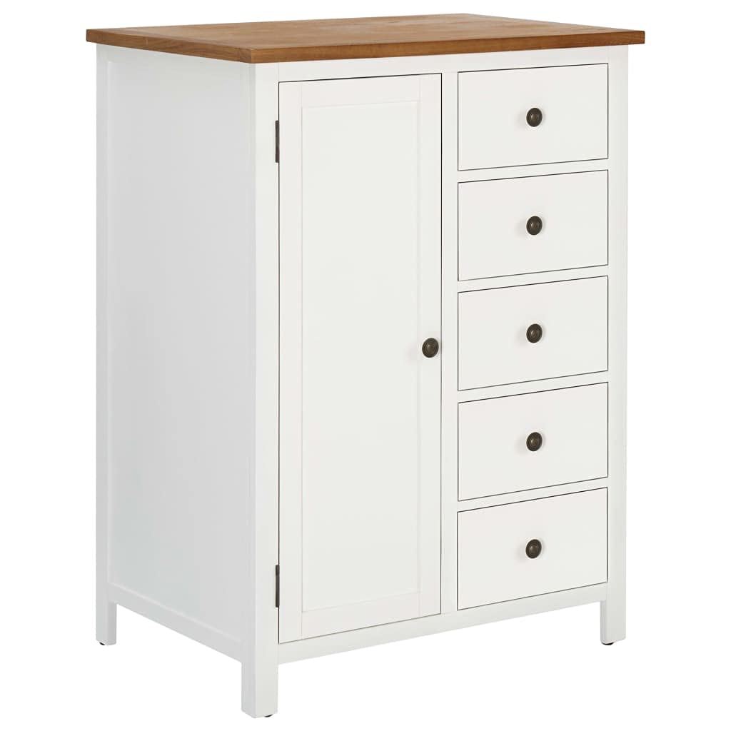 vidaXL Solid Oak Wood Wardrobe with Acacia Body | 1 Compartment and 5 Drawers | Unique Natural Finish and White Painting on Body