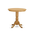 East West Furniture JAGR3-OAK-W 3 Piece Kitchen Counter Height Dining Table Set Contains a Round Wooden Table with Pedestal and 2 Dining Chairs, 36x36 Inch, Oak
