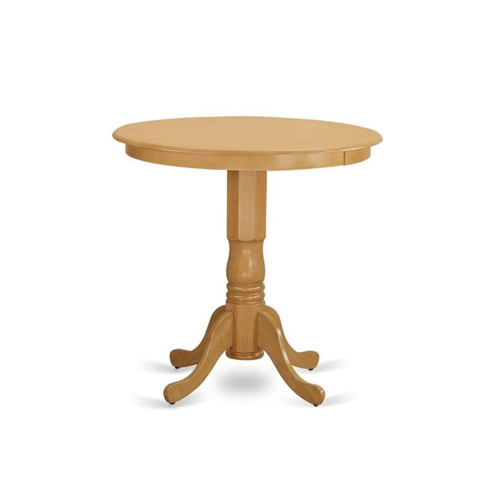East West Furniture JAGR3-OAK-W 3 Piece Kitchen Counter Height Dining Table Set Contains a Round Wooden Table with Pedestal and 2 Dining Chairs, 36x36 Inch, Oak
