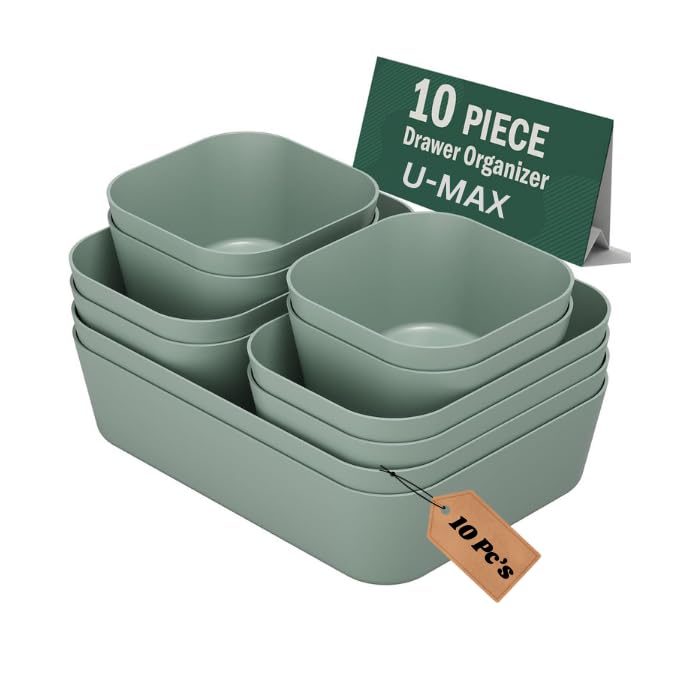 UMax Drawer Organizer Set, Bathroom And Vanity Organizer Plastic Tray, Stackable Storage Containers For Office, Kitchen, Bedroo