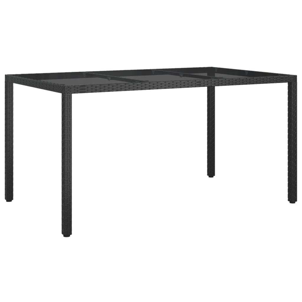 Vidaxl Rectangular Patio Table With Tempered Glass Top - Black Poly Rattan Outdoor Garden Table With Powder-Coated Steel Frame, 59.1&quot;X35.4&quot;X29.5&quot;.