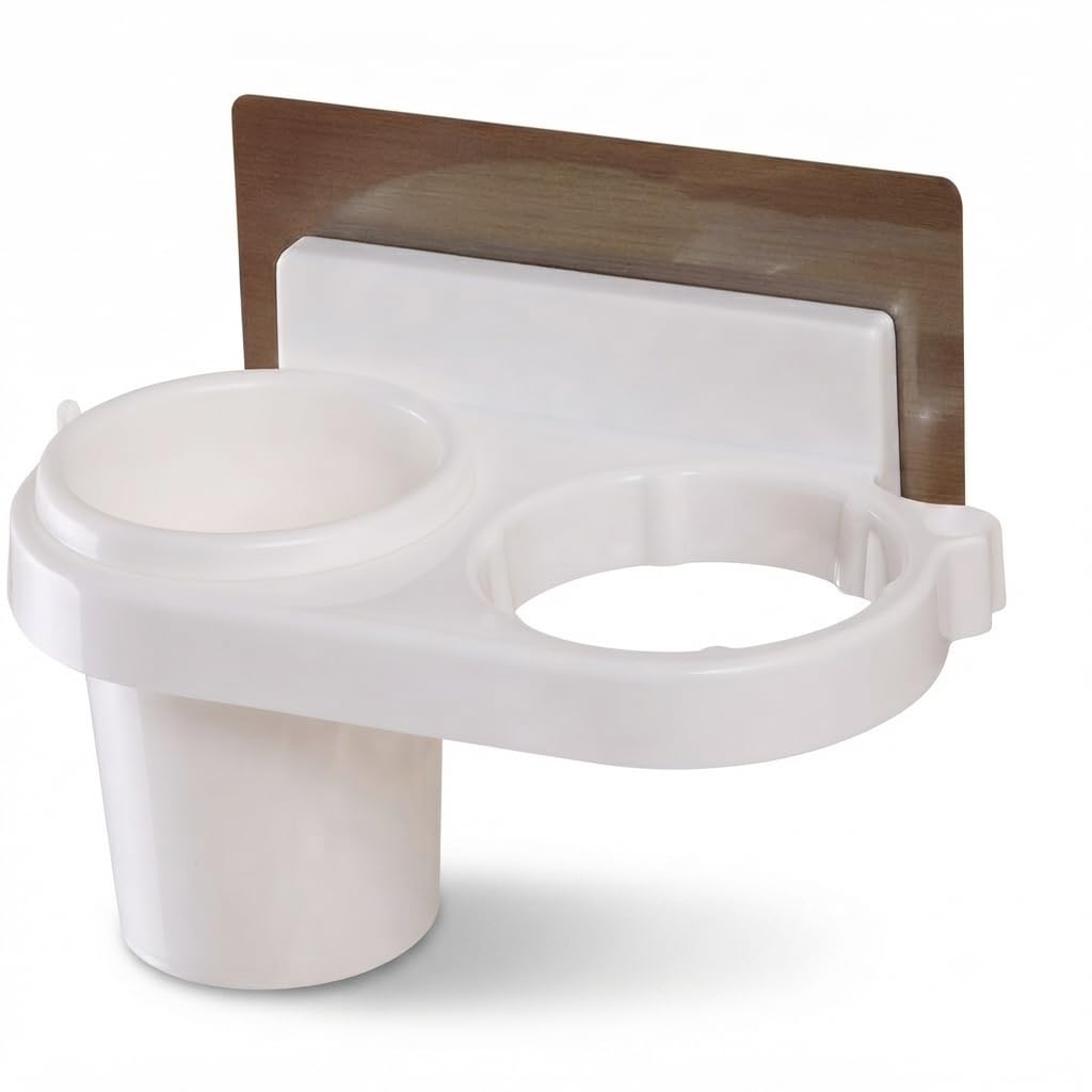 Styleys S11074 Wall Mounted Toothbrush Holder with Cup, Toothpaste & Toothbrush Organizer, Self Adhesive No Drill Bathroom Holde