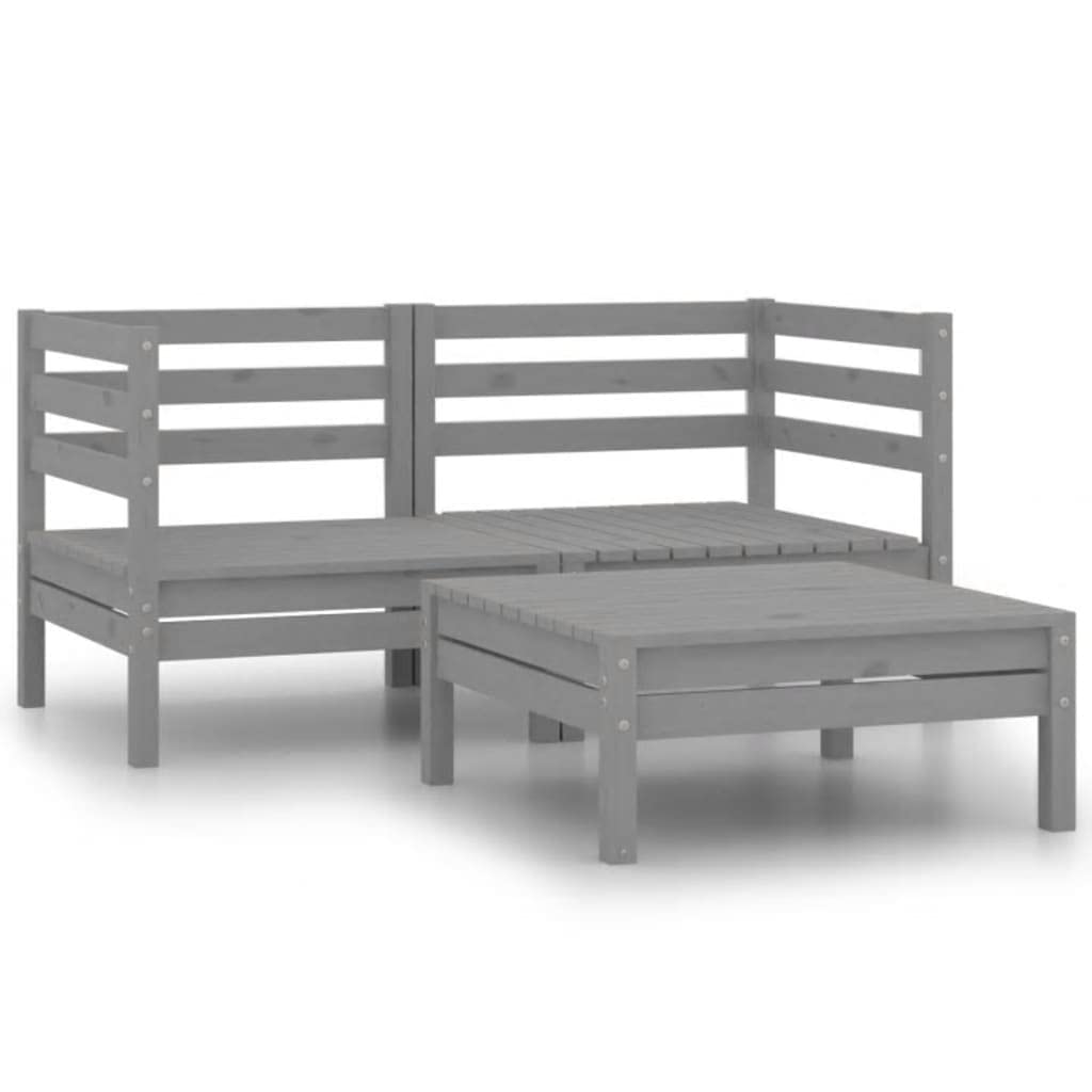vidaXL 3-Piece Patio Lounge Set in Rustic Gray - Solid Pinewood Construction, Modular Design, Weather Resistant, Easy Maintenance, Environmentally Friendly