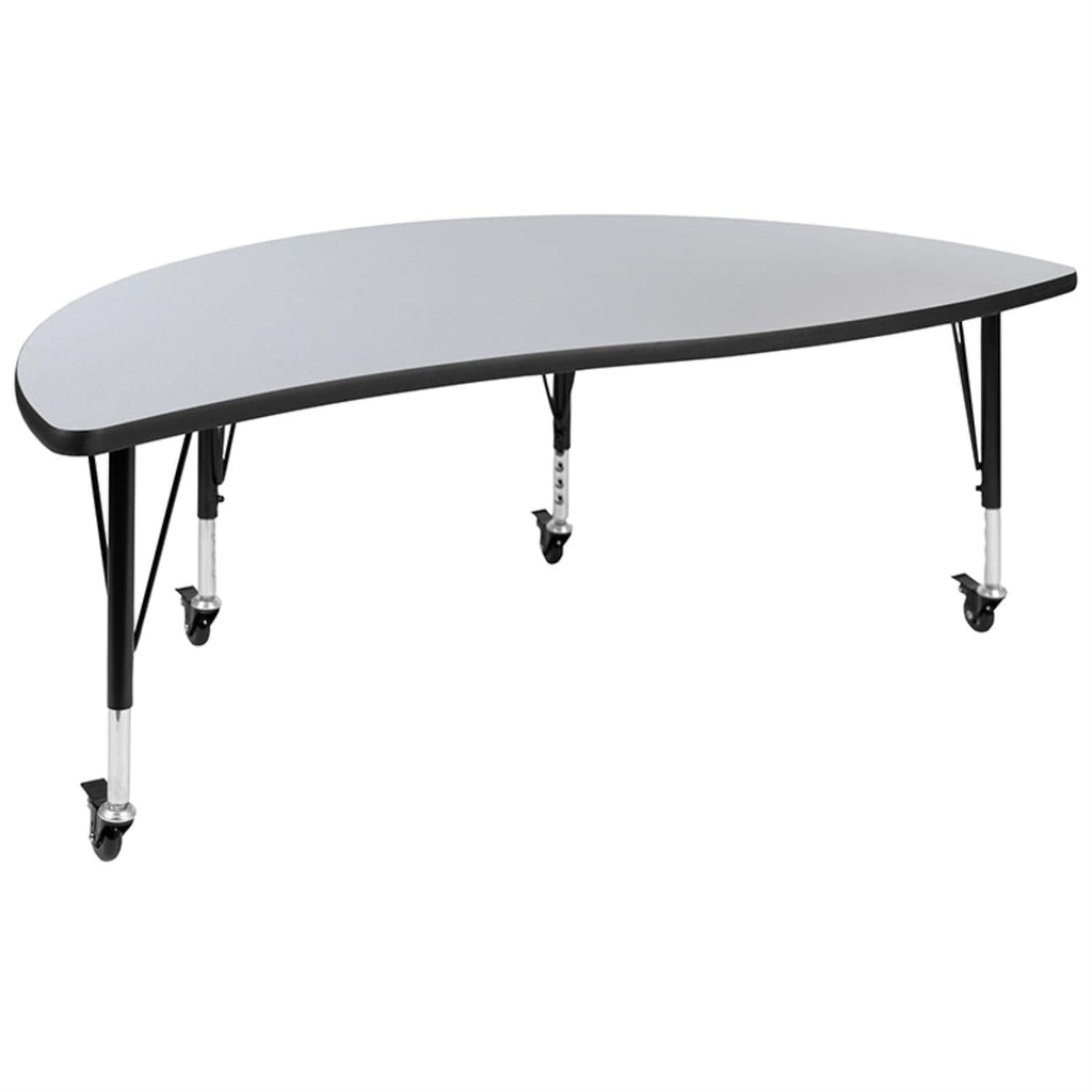 Flash Furniture Emmy 3 Piece Mobile 86" Oval Wave Flexible Grey Thermal Laminate Activity Table Set - Height Adjustable Short Legs