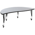 Flash Furniture Emmy 3 Piece Mobile 86" Oval Wave Flexible Grey Thermal Laminate Activity Table Set - Height Adjustable Short Legs