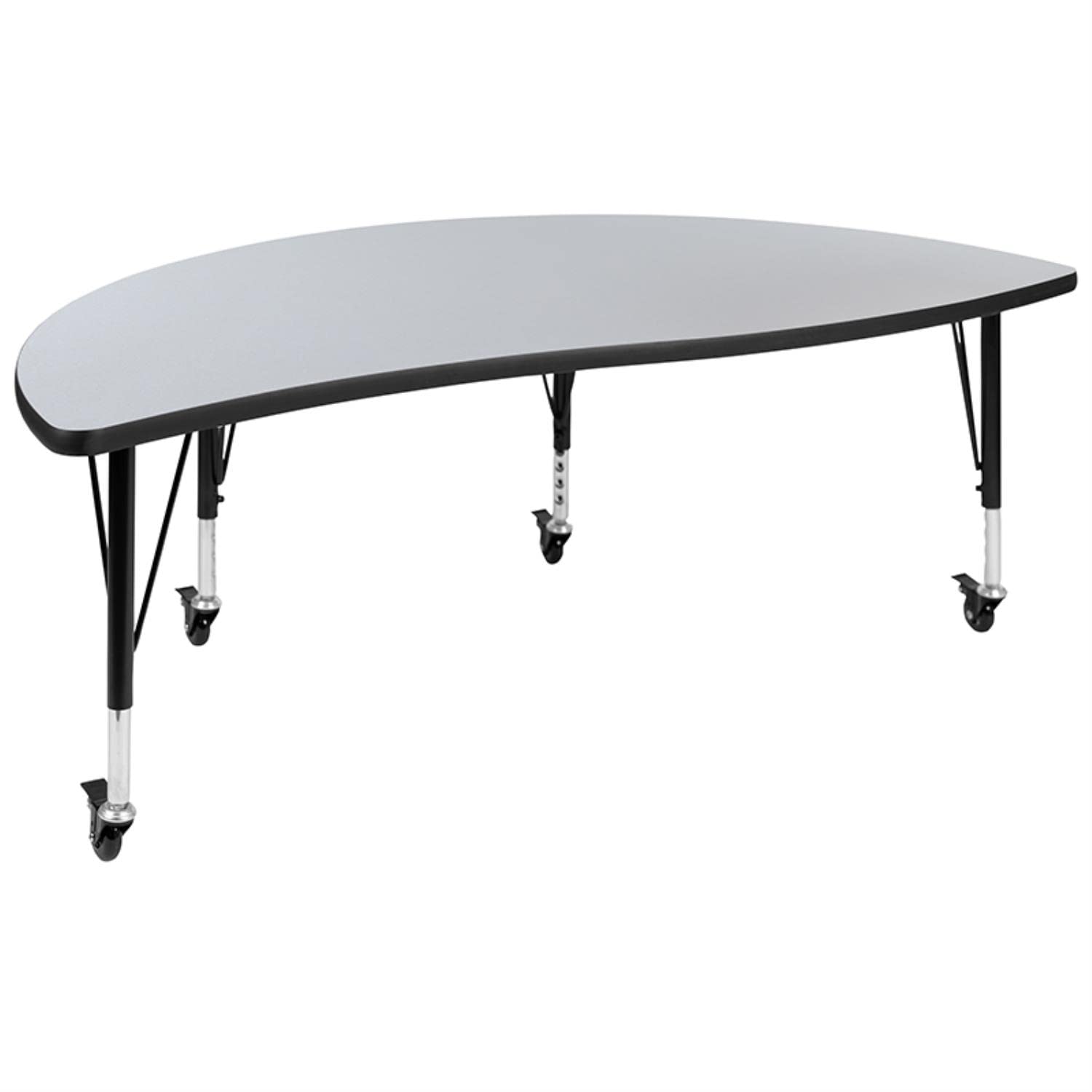 Flash Furniture Emmy 3 Piece Mobile 86" Oval Wave Flexible Grey Thermal Laminate Activity Table Set - Height Adjustable Short Legs