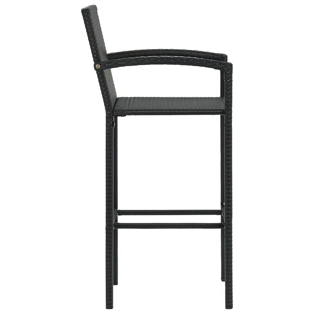 vidaXL Bar Stool 4 Pcs - Counter Height Black Poly Rattan for Indoor/Outdoor Kitchen - Sturdy Powder-Coated Steel Frame, Comfortable Armrests