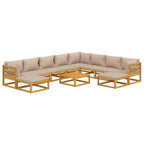 vidaXL Patio Furniture Set - 11 Piece Solid Acacia Wood Lounge Set with Coffee Table - Taupe Cushions