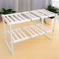 Packcy Under Sink Storage Organizer Rack  Adjustable 2 Tier Kitchen Cabinet Shelf With Plastic Countertop | Space Saving Holder